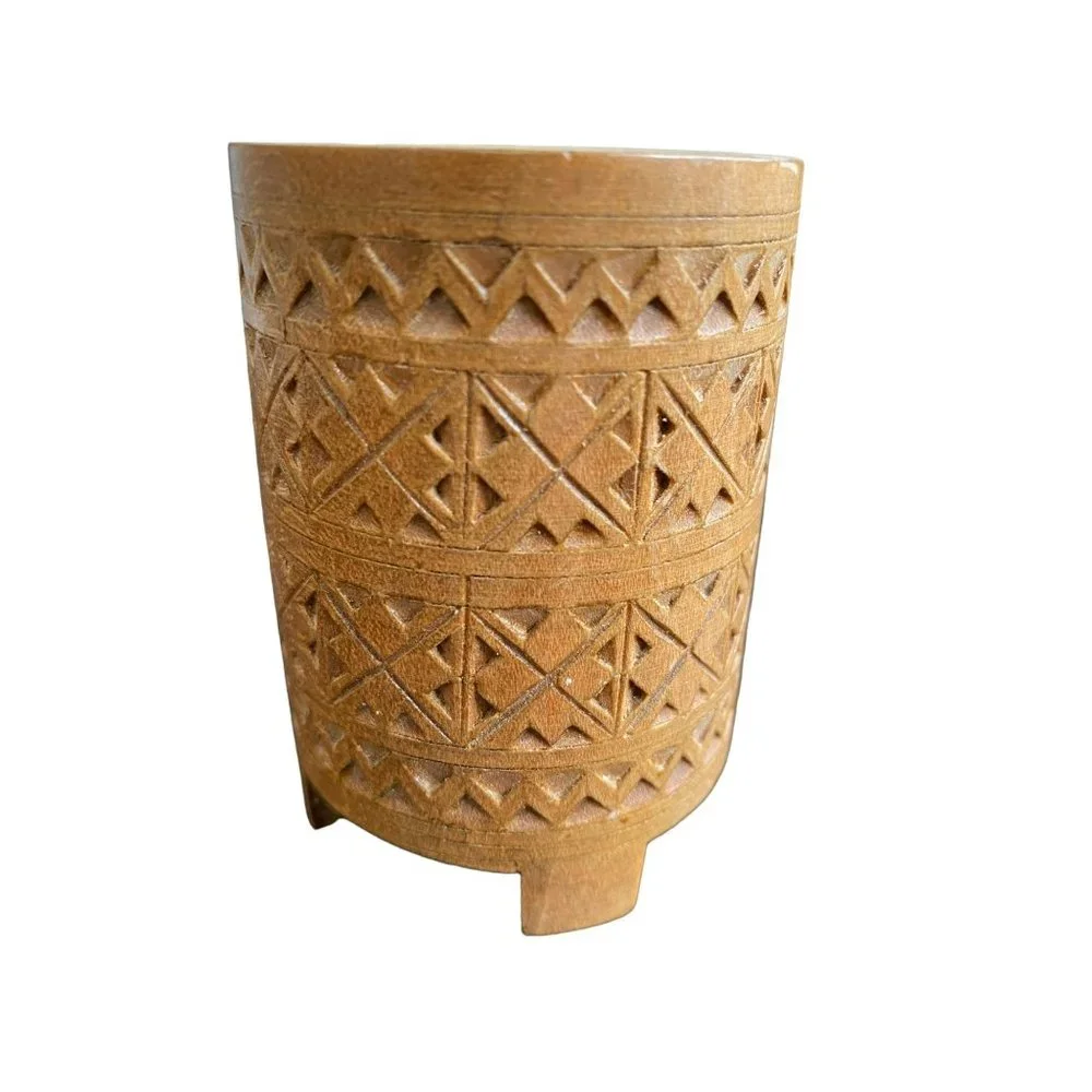 Vintage Boho Hand Carved in India Wooden Storage/Pen Holder